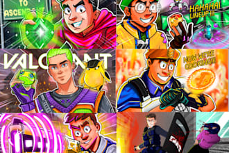 draw cartoon youtube thumbnail for gaming, tutorials, music,anime or chibi style