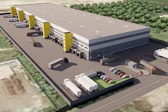 design 3d models of warehouses, logistics hubs, and industrial buildings