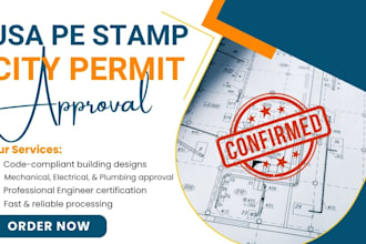 provide USA pe stamp for city permit architectural mep and site plans