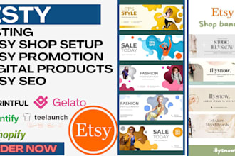 setup etsy product listings, shop management, digital product setup and seo