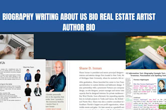 write an biography bio about us artist author real estate bio for your website