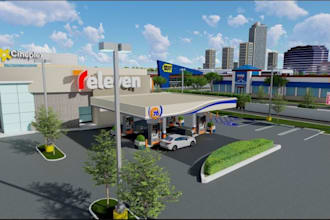 3d gas station design, gas station store, bim, warehouse, gas interior, car park