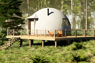 design 3d oval dome interior, 3d rendering, tiny home, hut garden, 3d modelling