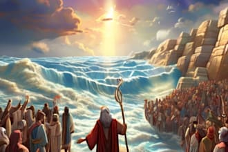 design christian bible themed illustration, children story book, bible story