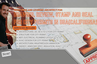 draw architectural 2d blueprint plans, cad drawing mep for permit in california