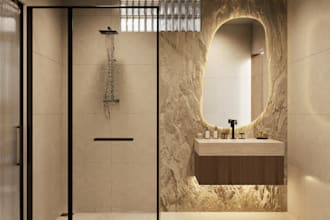 create a 3d design for the bathroom, laundry room
