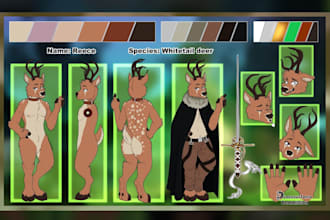 draw character reference sheet for your furry, fursona, vtuber design of your oc