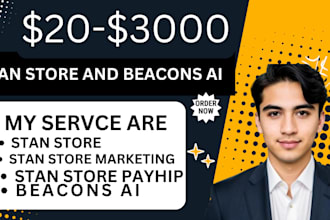 setup payhip store, stan store in systeme io,  beacon ai store design for sales