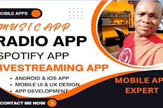 create live streaming app, music app, radio app, spotify app