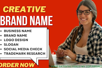 create 10 unique business, brand, company name, slogan with catchy logo design