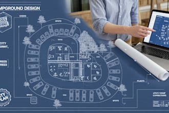 create a site plan, campgrounds, design, redraw, and stamp for city permit