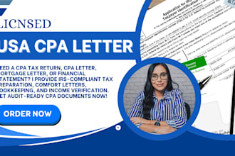 usa CPA tax prepare and sign CPA financial statement CPA letter comfort letter
