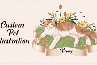 do a custom pet portrait, cat or dog illustration portrait