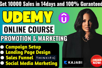 online course promotion health and fitness udemy course, thinkific sales funnel