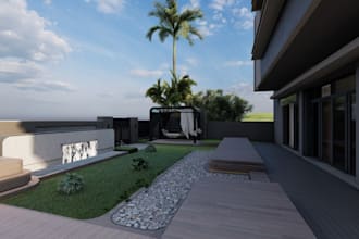 optimized 3d house villa design beach house, garden,outdoor space,balcony render