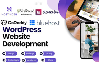 wordpress website development on godaddy hostinger bluehost elementor siteground