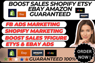 boost shopify sales with facebook ads marketing, ebay amazon sales funnel, etsy