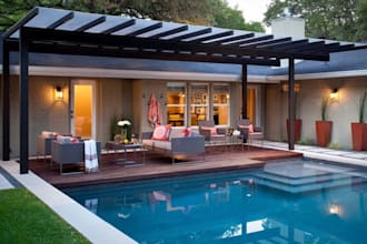 do backyard landscape 3d render outdoor pergola, pool, garden, 3d patio design