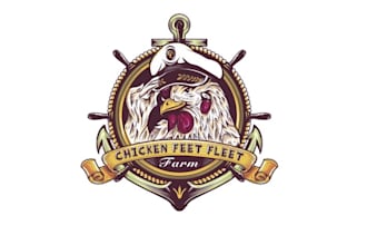 design hens lined up military wedge formation mountain sunrise logo