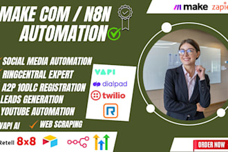 automate workflow with n8n, make, integromat, zapier, ghl automation, ai agent
