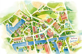 create a detailed watercolor map illustration of your city