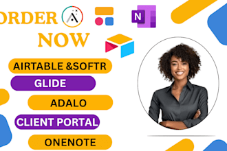 set up airtable sofrt glide adalo clientportal app onenote template