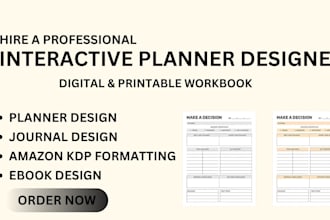 design interactive planner digital and printable pdf  workbooks for amazon KDP