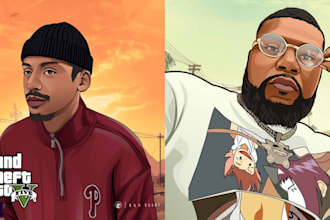 draw gta portrait cartoon game style art character illustration caricature style