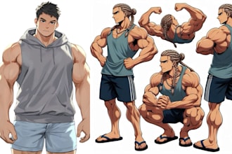 draw gay bara muscled nsfw male character anime, furry fan art yaoi oc comic gay