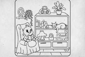 create cute line art drawing for coloring book pages