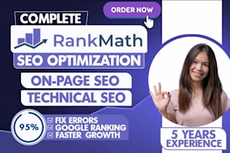 setup rank math SEO and score 95 plus in on page, technical optimization