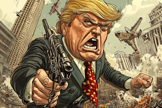 do a political caricature and cartoon