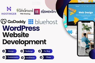 wordpress website development , redesign wordpress website on godaddy bluehost