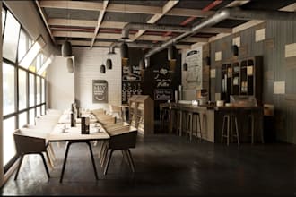 model 3d architecture interior coffee shop, bar, restaurant, 3d rendering, bim