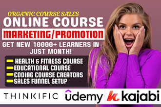 do udemy online course promotion, health kajabi, udemy thinkific sales marketing