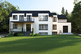 renovate 3d residential house villa, patio,balcony,3d terrace, garden rendering