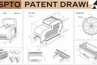 draw or design utility patent drawings, technical line drawing as upsto fast