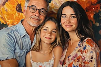 draw realistic family portrait , couple or wedding painting in any style
