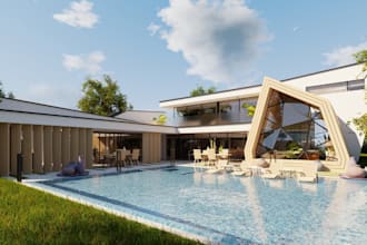 remodel modern facade villa, beach house,front yard elevation,villa rendering
