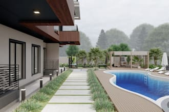 design terrace, backyard, landscape, pool and patio