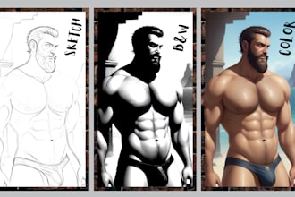 draw gay bara illustration, gay couples, bara illustration, nsfw art, bara nsfw