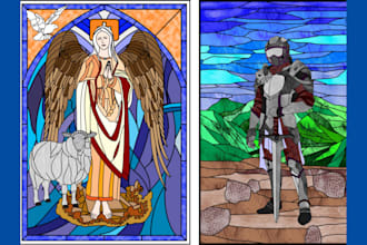 stained glass mosaic art fantasy abstract digital painting line art kdp
