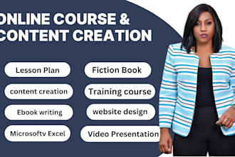do ebook online course content, lesson plan, udemy course video, course creation