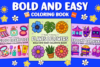 design bold and easy coloring book cover for amazon KDP