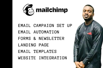 set up mailchimp email campaign, landing page and automation
