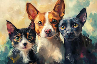 paint custom dog, cat, pet and any animals portraits in digital oil paint