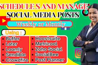 schedule and manage posts on social media weekly or monthly on buffer pro, later