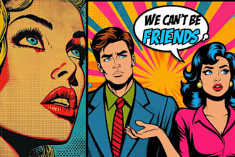draw retro comic book, vintage poster illustration, retro pop art deco t shirt