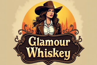 make outstanding glamour whiskey cowgirl logo with express delivery