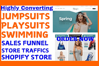 design fast selling jumpsuits swimming playsiuts sales funnel shopify store